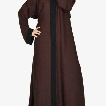Dual Colour Plain Kimonoh Abayah - DARK BROWN
